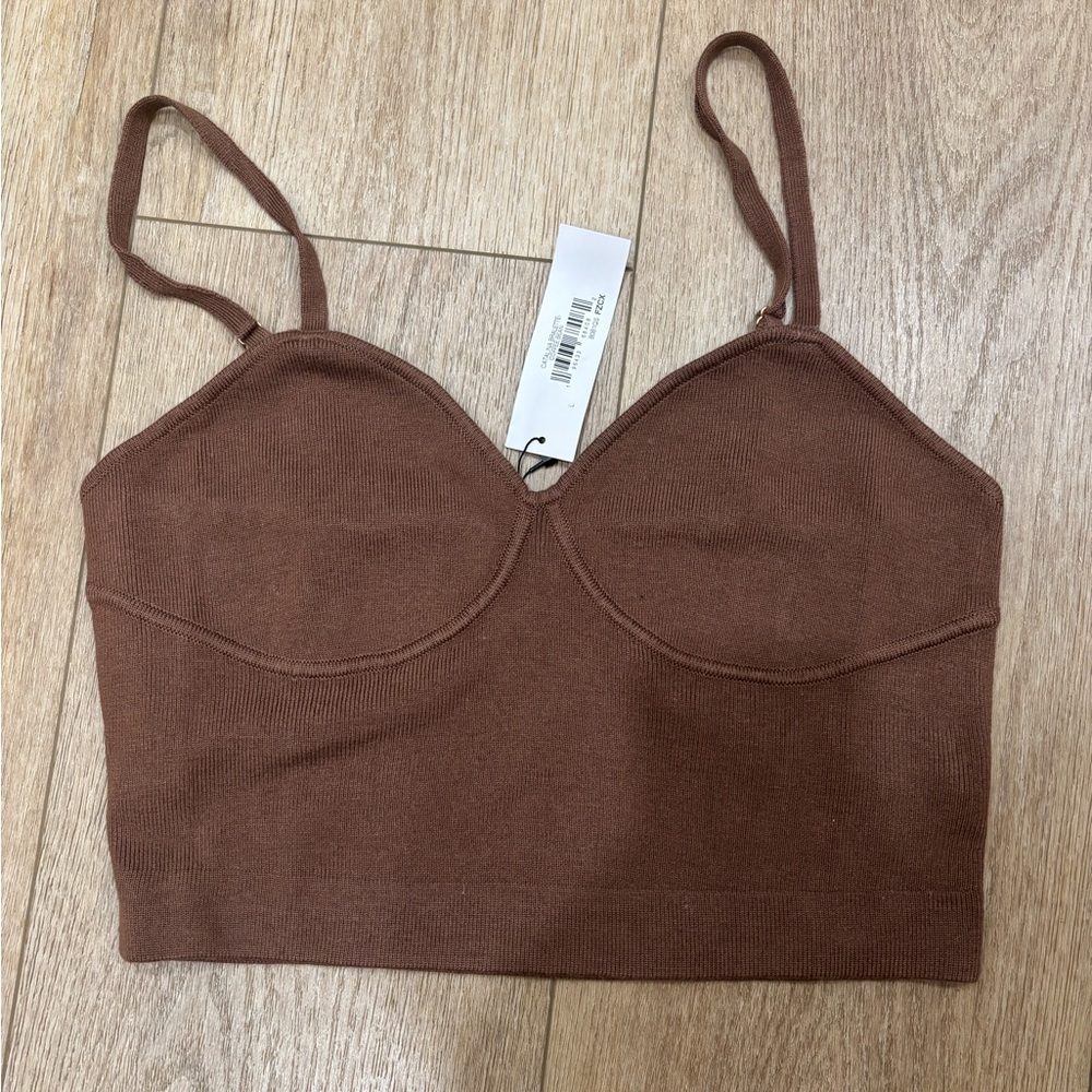 The Drop Brown Ribbed Knit Bralette